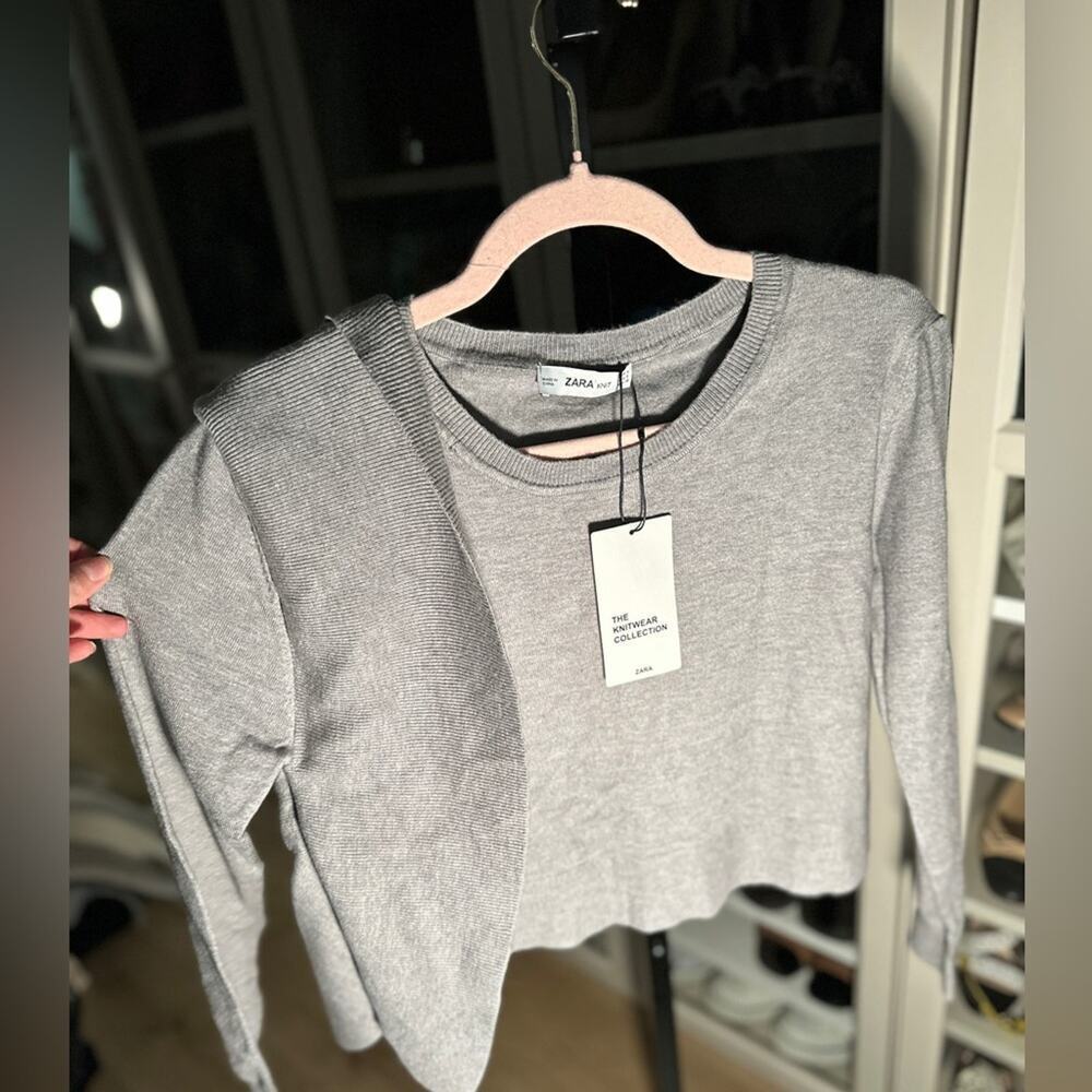 Zara grey one shoulder ruffle crop sweater. Size small NWT - Picture 11 of 11